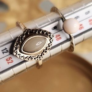 Lot 2 gold tone stackable costume rings 4.5 round‎ stone, 5.5 marquise